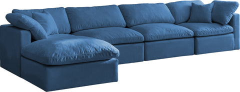 Selene 140" Navy Velvet Upholstered Standard Comfort Sectional, 5-Piece