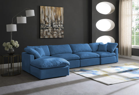 Selene 140" Navy Velvet Upholstered Standard Comfort Sectional, 5-Piece