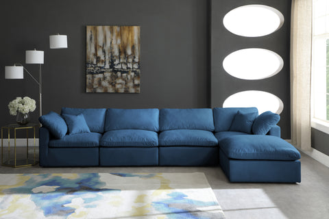 Selene 140" Navy Velvet Upholstered Standard Comfort Sectional, 5-Piece