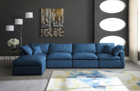Selene 140" Navy Velvet Upholstered Standard Comfort Sectional, 5-Piece