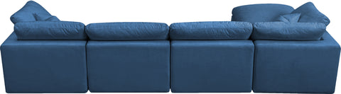 Selene 140" Navy Velvet Upholstered Standard Comfort Sectional, 5-Piece