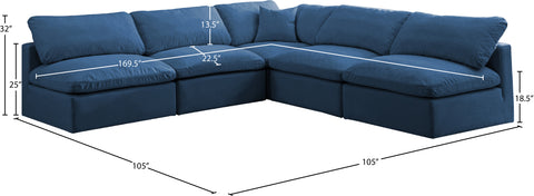 Selene 105" Navy Velvet Upholstered Standard Comfort Sectional, 5-Piece