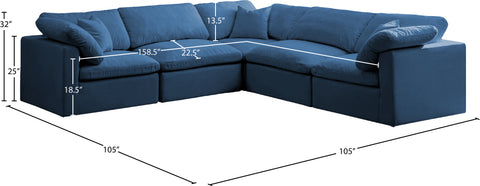 Selene 105" Navy Velvet Upholstered Standard Comfort Sectional, 5-Piece (Style 2)