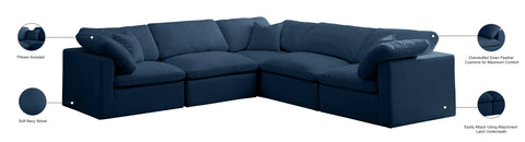 Selene 105" Navy Velvet Upholstered Standard Comfort Sectional, 5-Piece (Style 2)
