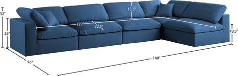 Selene 140" Navy Velvet Upholstered Standard Comfort Sectional, 5-Piece (Style 2)