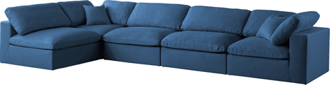 Selene 140" Navy Velvet Upholstered Standard Comfort Sectional, 5-Piece (Style 2)
