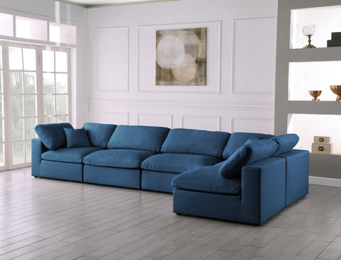 Selene 140" Navy Velvet Upholstered Standard Comfort Sectional, 5-Piece (Style 2)