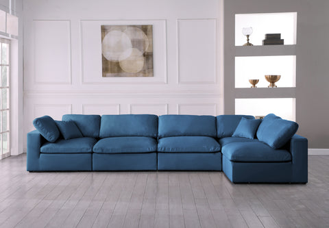 Selene 140" Navy Velvet Upholstered Standard Comfort Sectional, 5-Piece (Style 2)