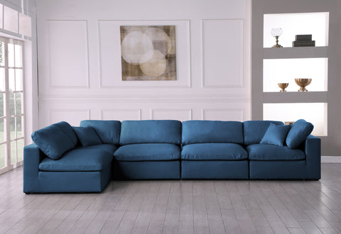 Selene 140" Navy Velvet Upholstered Standard Comfort Sectional, 5-Piece (Style 2)