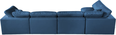 Selene 140" Navy Velvet Upholstered Standard Comfort Sectional, 5-Piece (Style 2)