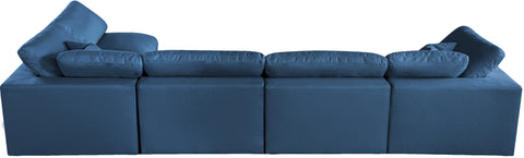Selene 140" Navy Velvet Upholstered Standard Comfort Sectional, 5-Piece (Style 2)