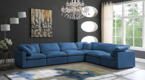 Selene 140" Navy Velvet Upholstered Standard Comfort Sectional, 6-Piece