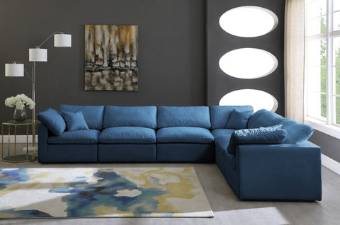 Selene 140" Navy Velvet Upholstered Standard Comfort Sectional, 6-Piece