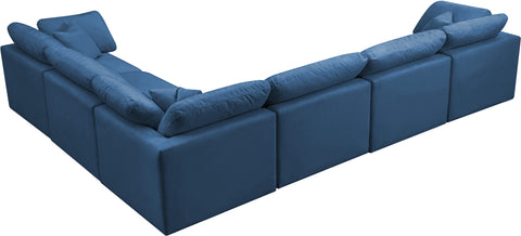 Selene 140" Navy Velvet Upholstered Standard Comfort Sectional, 6-Piece