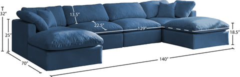 Selene 140" Navy Velvet Upholstered Standard Comfort Sectional, 6-Piece (Style 2)