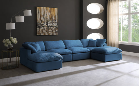 Selene 140" Navy Velvet Upholstered Standard Comfort Sectional, 6-Piece (Style 2)