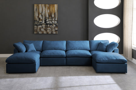 Selene 140" Navy Velvet Upholstered Standard Comfort Sectional, 6-Piece (Style 2)