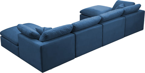 Selene 140" Navy Velvet Upholstered Standard Comfort Sectional, 6-Piece (Style 2)