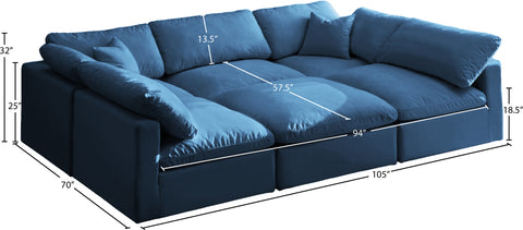 Selene 105" Navy Velvet Upholstered Standard Comfort Sectional, 6-Piece