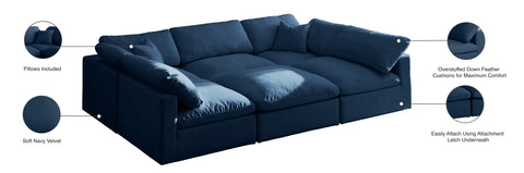 Selene 105" Navy Velvet Upholstered Standard Comfort Sectional, 6-Piece