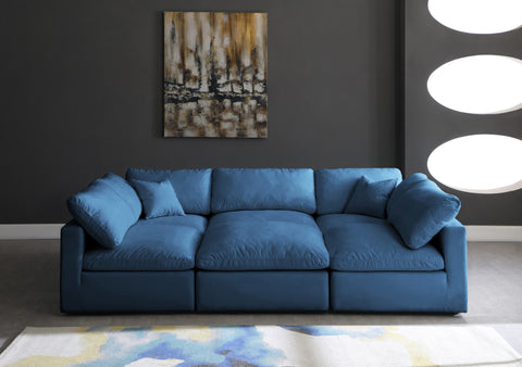 Selene 105" Navy Velvet Upholstered Standard Comfort Sectional, 6-Piece