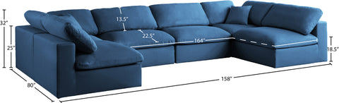 Selene 140" Navy Velvet Upholstered Standard Comfort Sectional, 6-Piece (Style 3)
