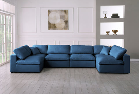 Selene 140" Navy Velvet Upholstered Standard Comfort Sectional, 6-Piece (Style 3)