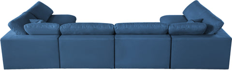 Selene 140" Navy Velvet Upholstered Standard Comfort Sectional, 6-Piece (Style 3)