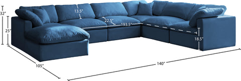 Selene 140" Navy Velvet Upholstered Standard Comfort Sectional, 7-Piece