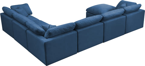 Selene 140" Navy Velvet Upholstered Standard Comfort Sectional, 7-Piece