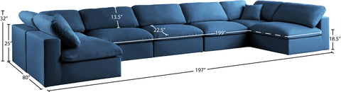 Selene 175" Navy Velvet Upholstered Standard Comfort Sectional, 7-Piece