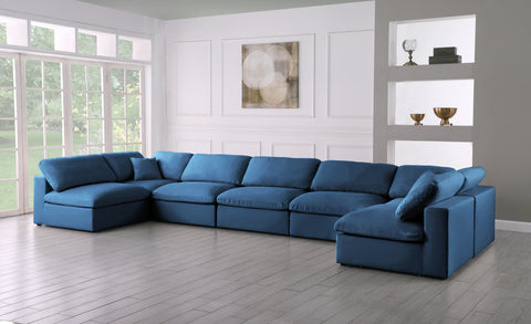 Selene 175" Navy Velvet Upholstered Standard Comfort Sectional, 7-Piece