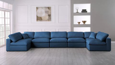 Selene 175" Navy Velvet Upholstered Standard Comfort Sectional, 7-Piece