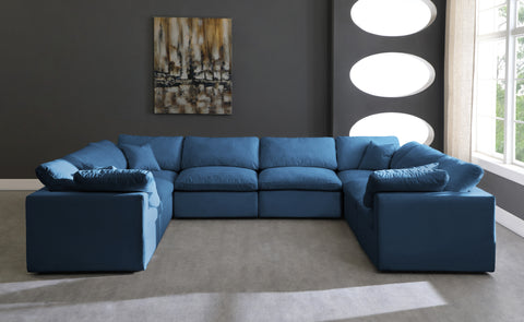 Selene 140" Navy Velvet Upholstered Standard Comfort Sectional, 8-Piece
