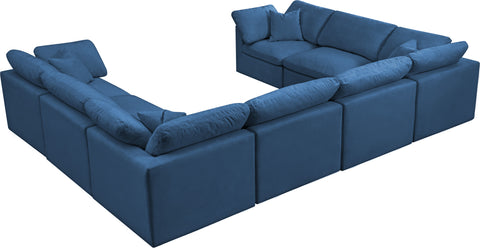 Selene 140" Navy Velvet Upholstered Standard Comfort Sectional, 8-Piece