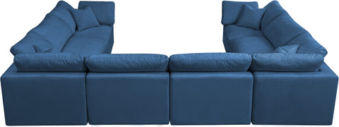 Selene 140" Navy Velvet Upholstered Standard Comfort Sectional, 8-Piece