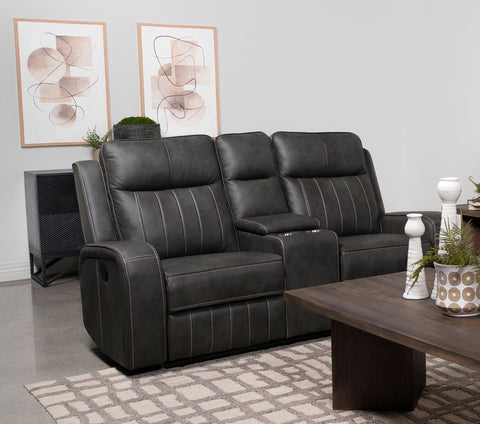 Salizar Upholstered Track Arm Motion Loveseat GreyGrey