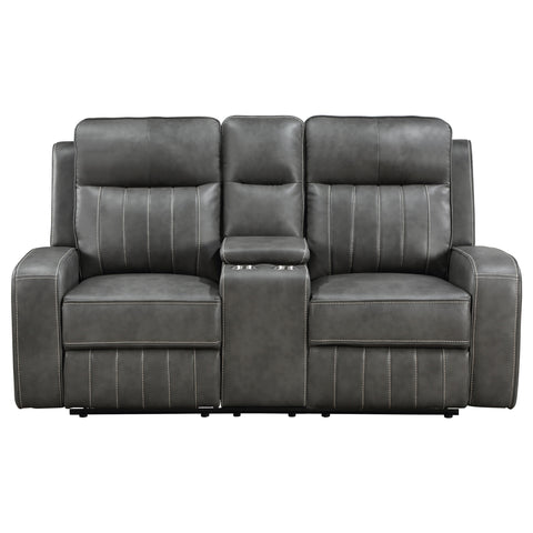 Salizar Upholstered Track Arm Motion Loveseat GreyGrey