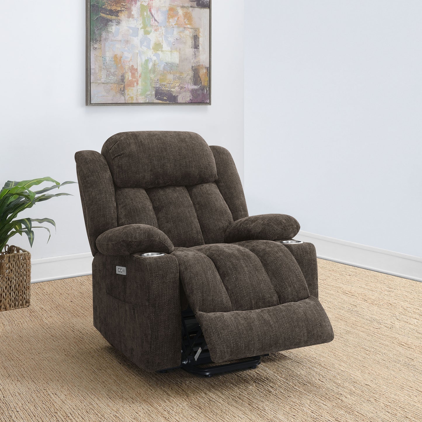 riona upholstered power lift recliner chair dark brown