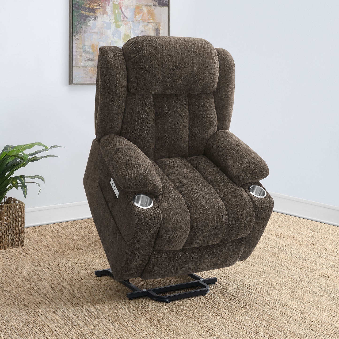 riona upholstered power lift recliner chair dark brown