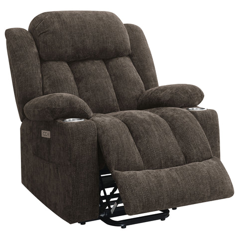 Frisco Upholstered Power Lift Recliner Chair Dark BrownDark Brown