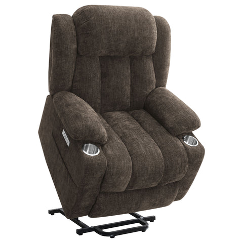 Frisco Upholstered Power Lift Recliner Chair Dark BrownDark Brown