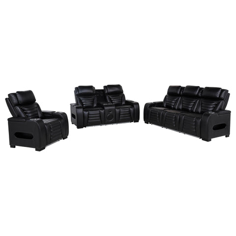 Evren 3-Piece Dual Power Reclining Sofa Set with Bluetooth Black