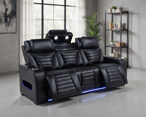 Evren Dual Power Reclining Sofa with Reading Lights and Storage Black