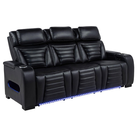 Evren Dual Power Reclining Sofa with Reading Lights and Storage Black
