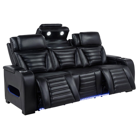 Evren Dual Power Reclining Sofa with Reading Lights and Storage Black