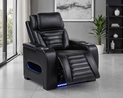 Evren Dual Power Recliner with Cupholder Storage and LED Lighting Black