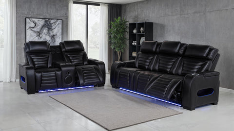 Evren Dual Power Recliner with Cupholder Storage and LED Lighting Black
