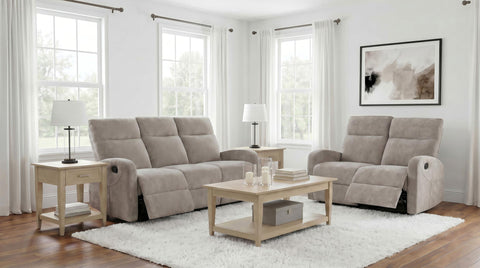Campus 2-piece Chenille Manual Reclining Sofa Set Sand