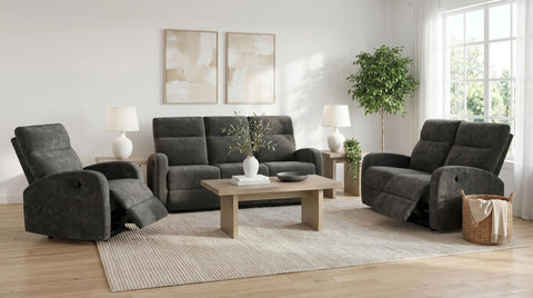 Campus 3-piece Chenille Manual Reclining Sofa Set Charcoal Grey